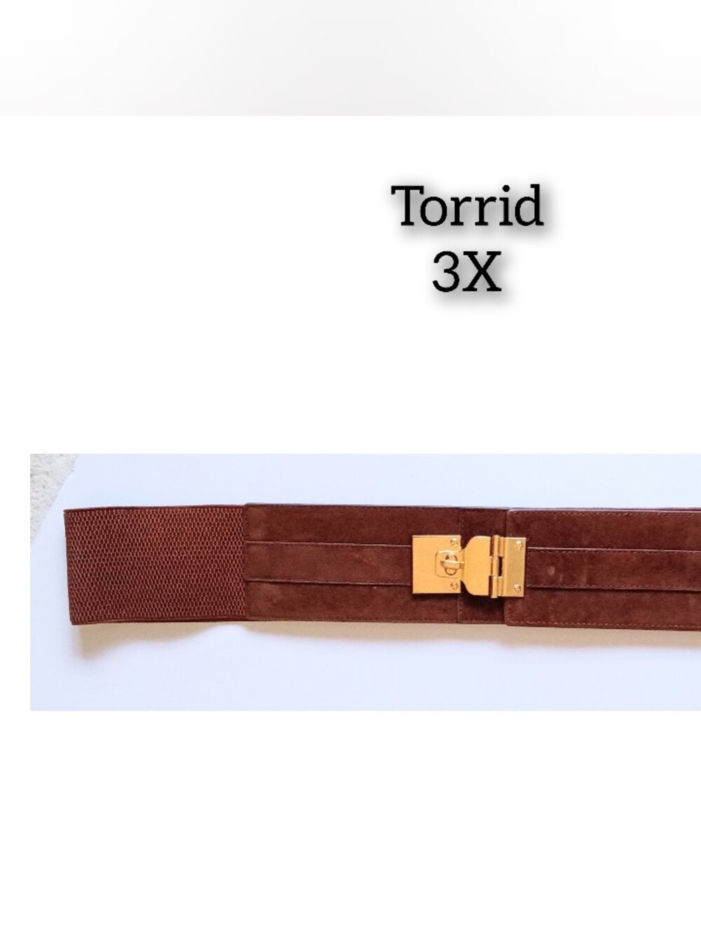 torrid Brown Suede Wide Stretch Belt with Gold Clasp - 3X